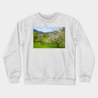 Flower meadow with fruit trees in spring, Bad Wiessee, Tegernsee Crewneck Sweatshirt